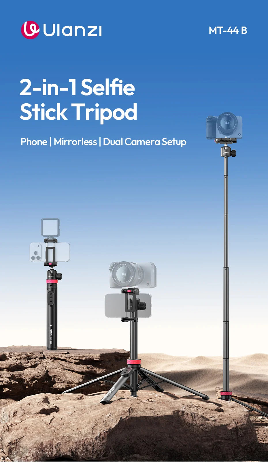 📸Tripé Universal 2 Em 1 Com Design Integrado Ulanzi Mt-44 com Controle Remoto