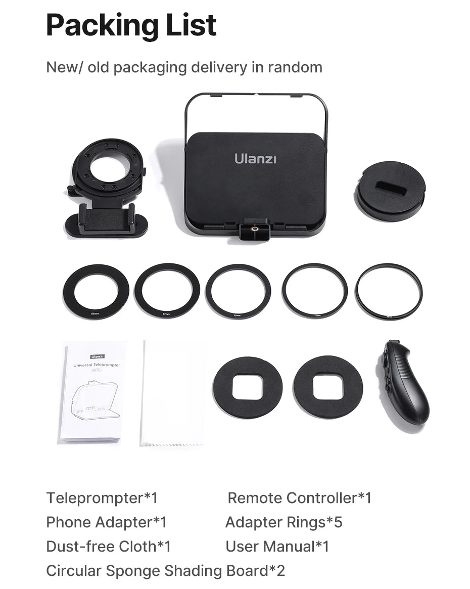 Ulanzi RT02 Teleprompter Sem Montagem Para Celular Tablet E Câmera Com Controle Bluetooth
