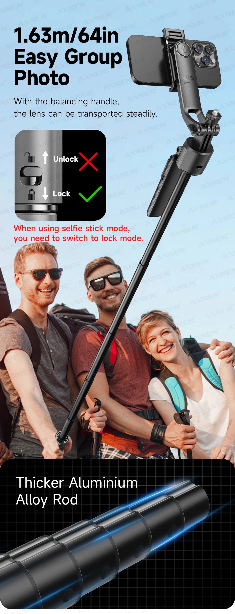 📱 AXNEN C17 Selfie Stick com Rastreamento Facial Inteligente