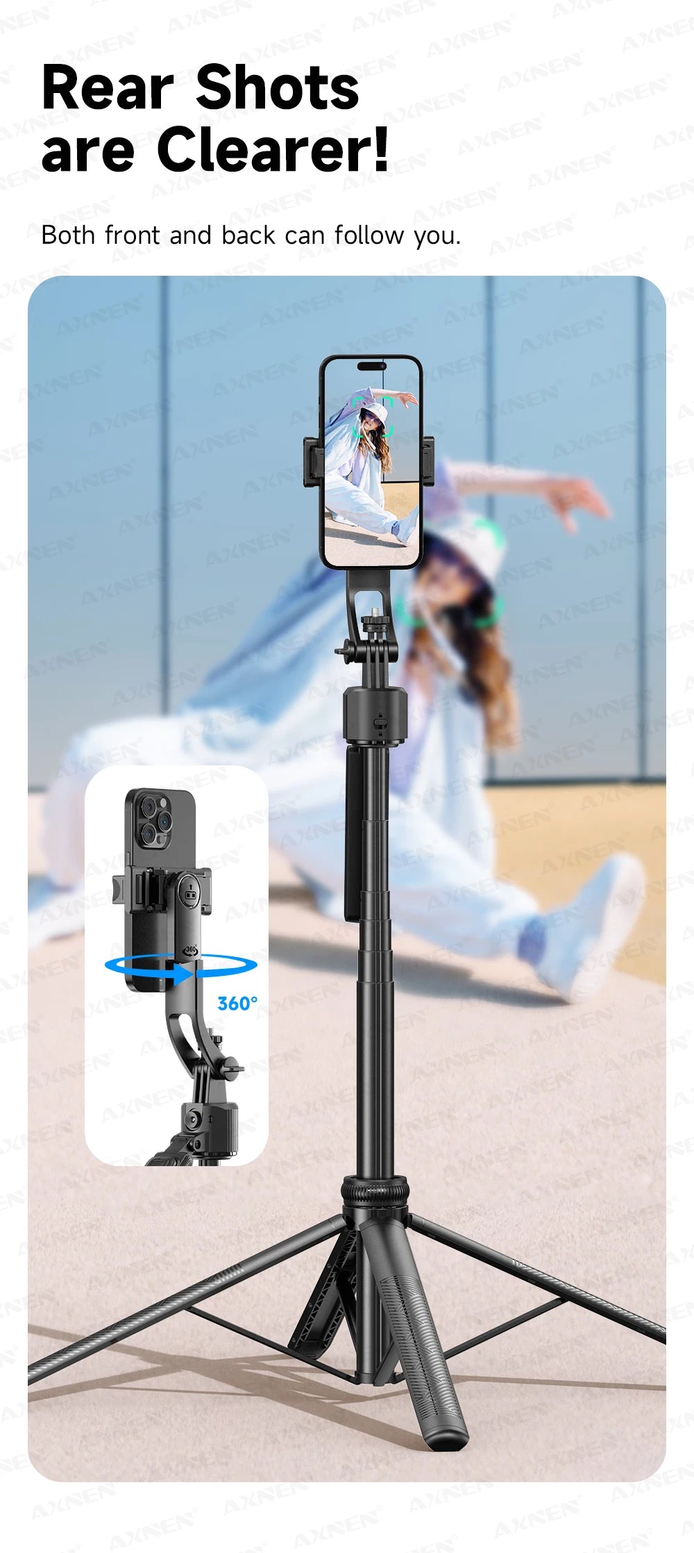 📱 AXNEN C17 Selfie Stick com Rastreamento Facial Inteligente