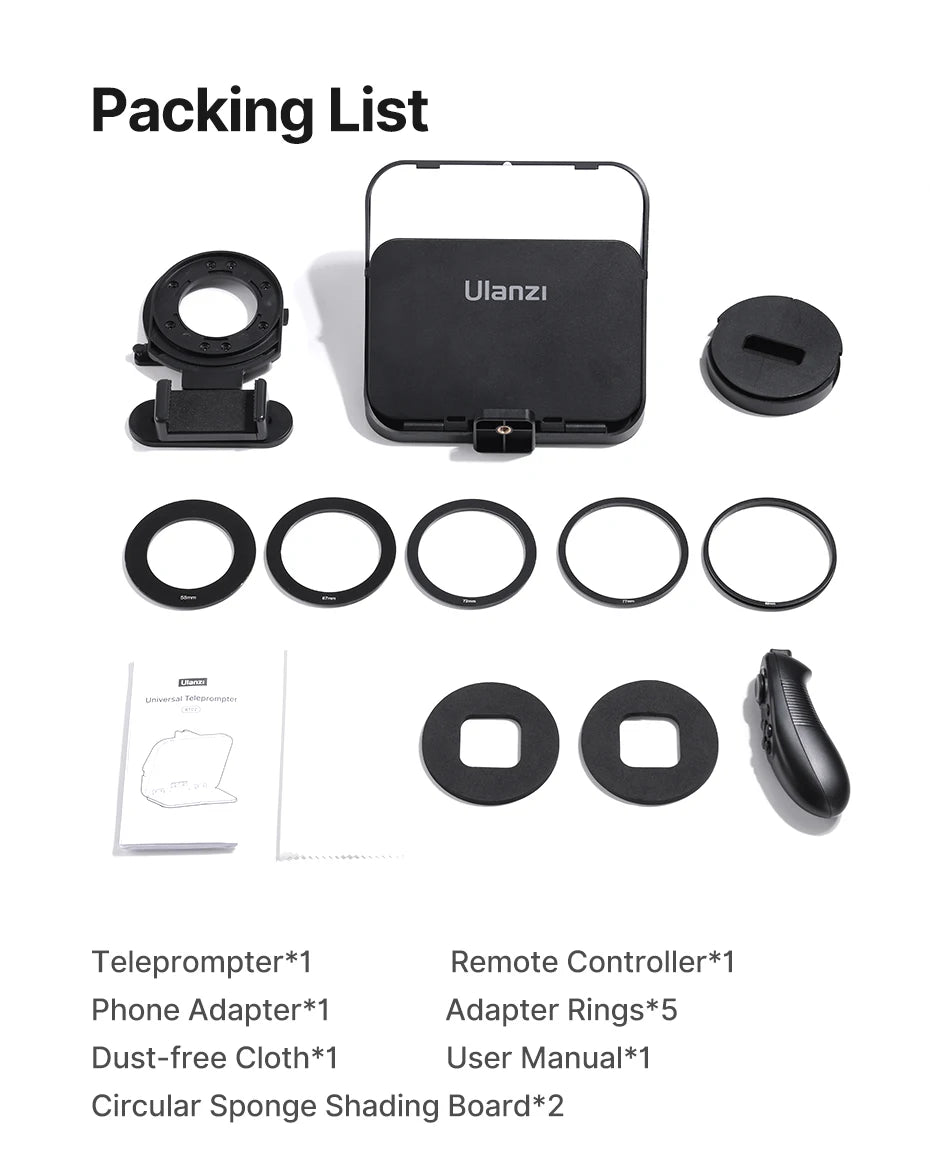 Ulanzi RT02 Teleprompter Sem Montagem Para Celular Tablet E Câmera Com Controle Bluetooth