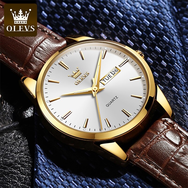 Relógio Masculino de Luxo Original OLEVS com Pulseira de Couro