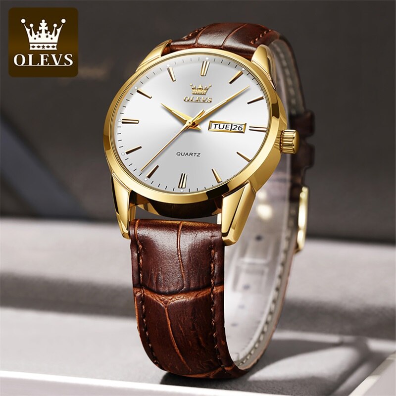 Relógio Masculino de Luxo Original OLEVS com Pulseira de Couro