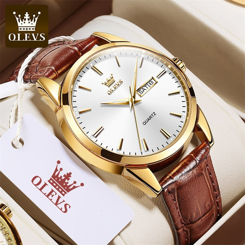 Relógio Masculino de Luxo Original OLEVS com Pulseira de Couro