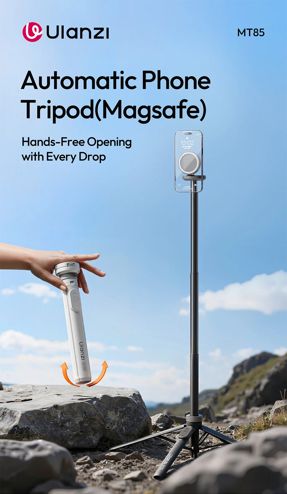 📱 Ulanzi MT-85 Tripé Automático com MagSafe e Controle Remoto