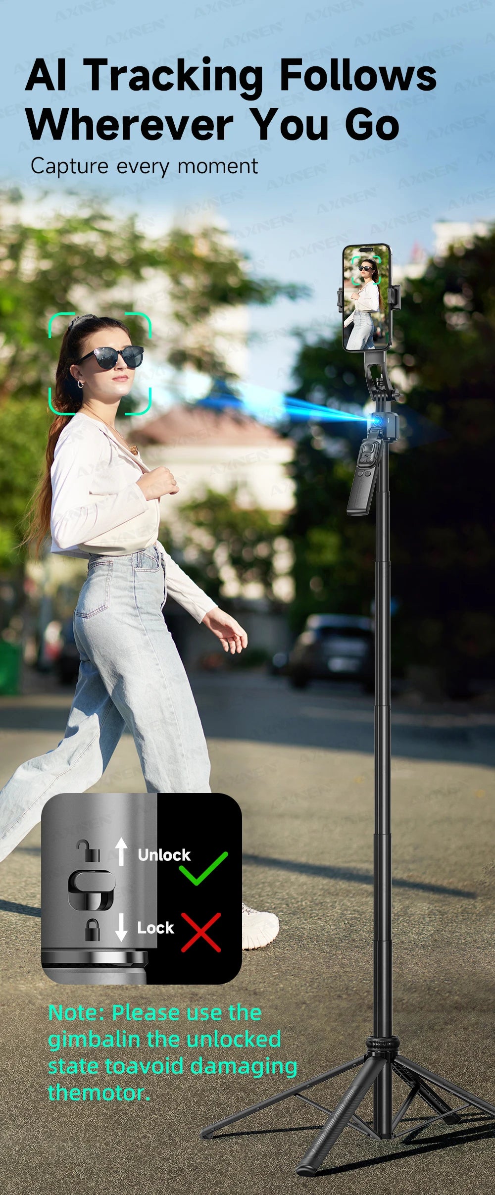 📱 AXNEN C17 Selfie Stick com Rastreamento Facial Inteligente