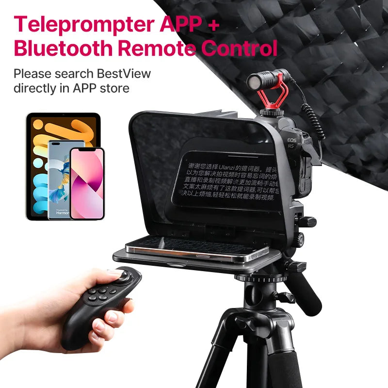 Ulanzi RT02 Teleprompter Sem Montagem Para Celular Tablet E Câmera Com Controle Bluetooth