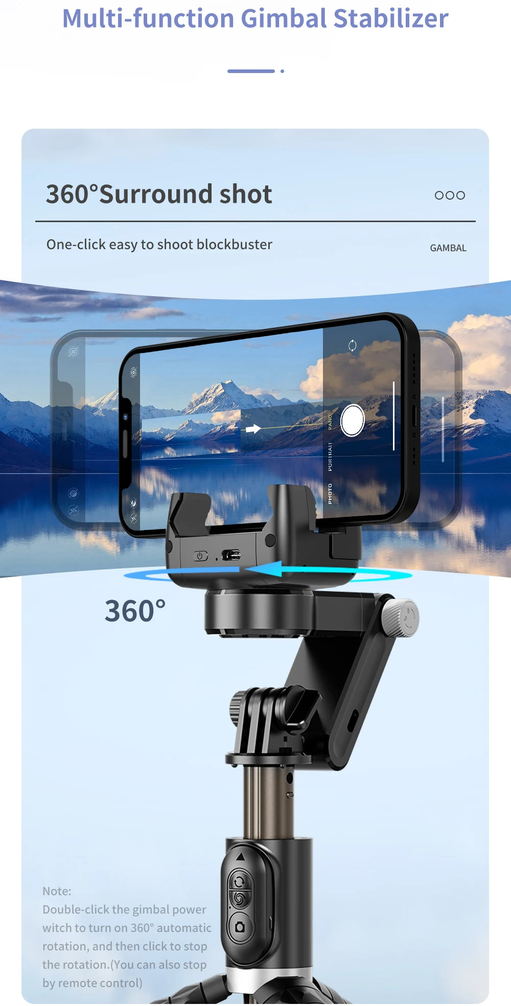 Gimbal Estabilizador Tripe 360° Panoramic Shot Com Led Q18