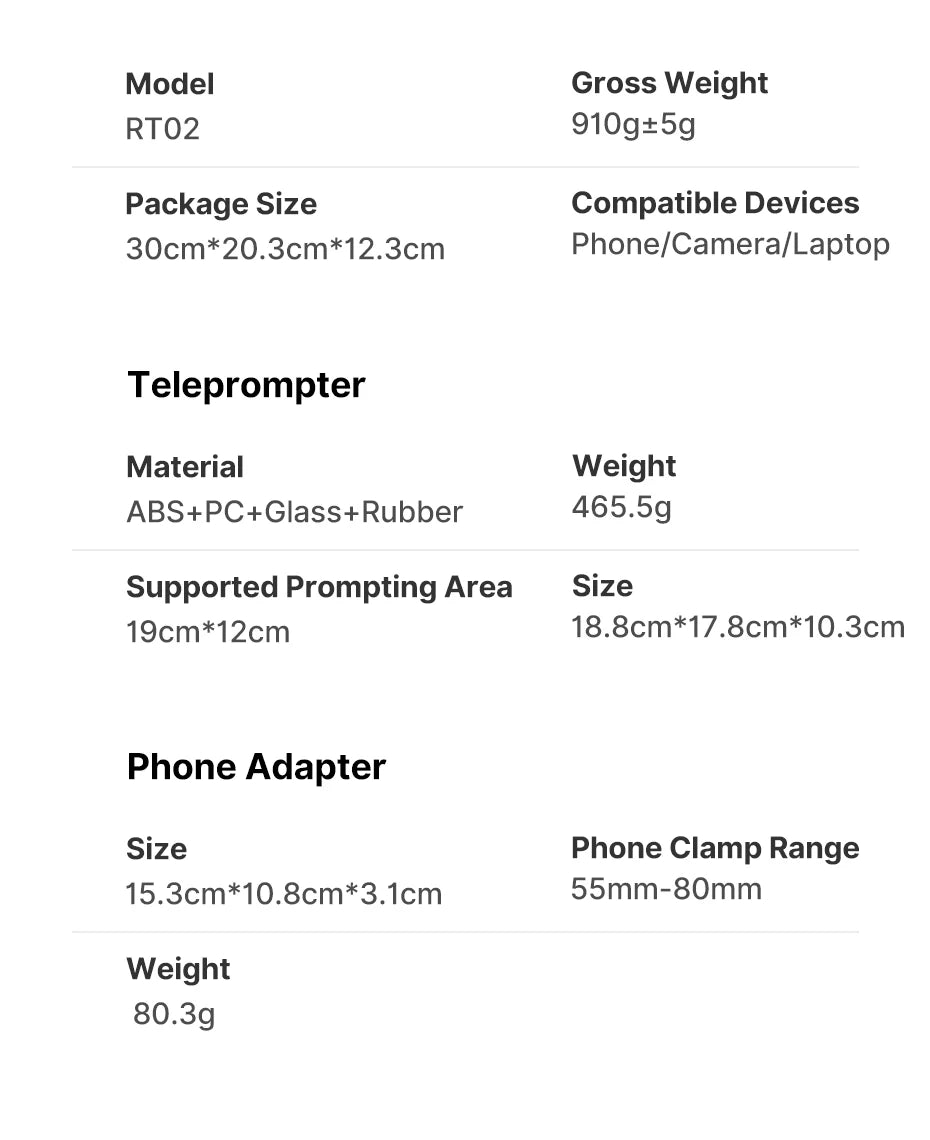 Ulanzi RT02 Teleprompter Sem Montagem Para Celular Tablet E Câmera Com Controle Bluetooth