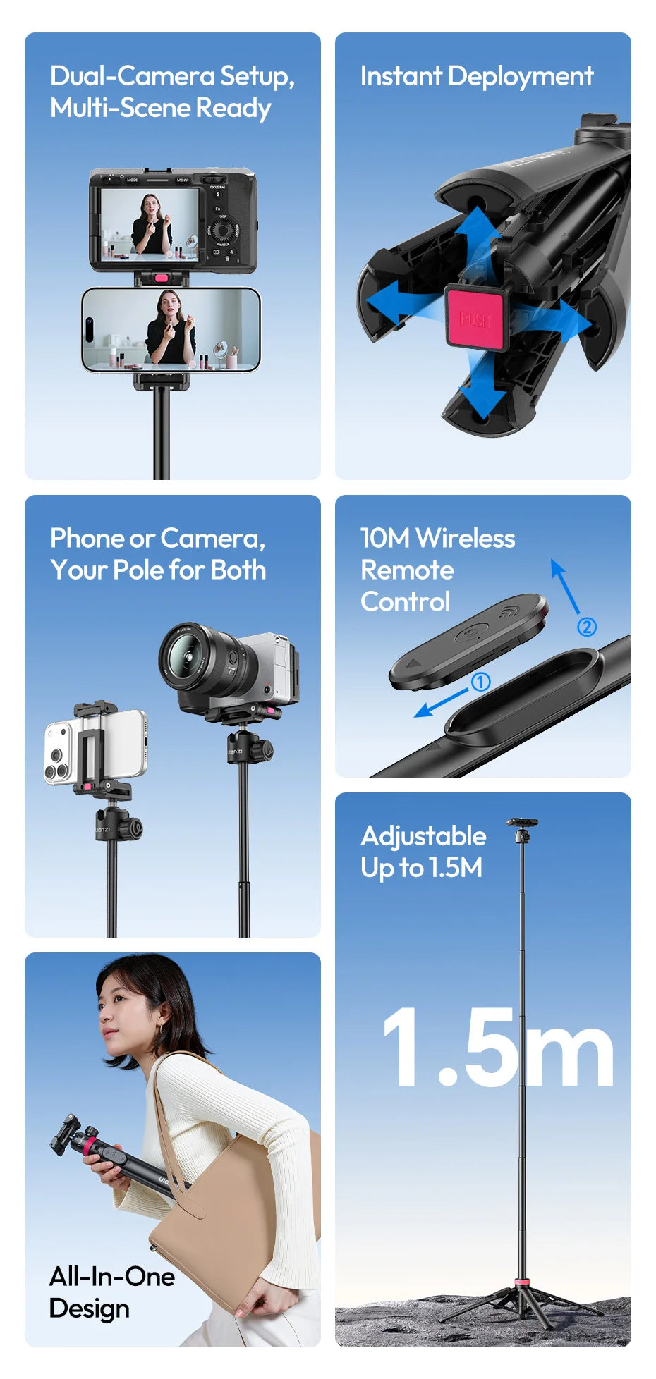 📸Tripé Universal 2 Em 1 Com Design Integrado Ulanzi Mt-44 com Controle Remoto