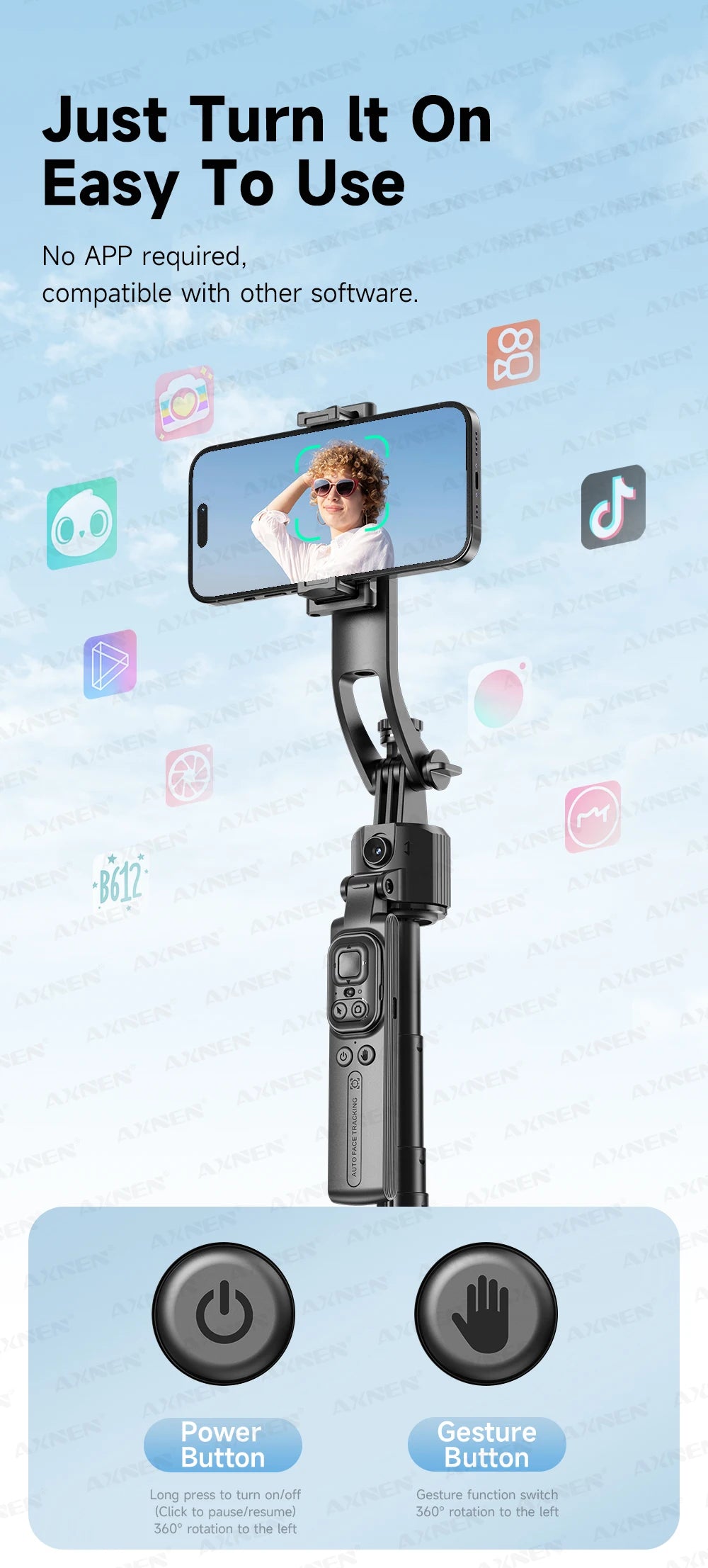 📱 AXNEN C17 Selfie Stick com Rastreamento Facial Inteligente