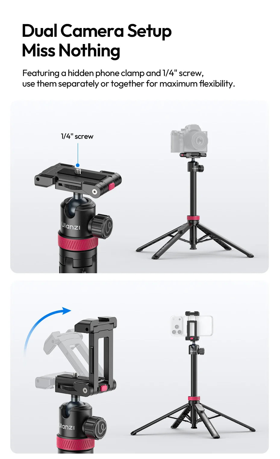 📸Tripé Universal 2 Em 1 Com Design Integrado Ulanzi Mt-44 com Controle Remoto